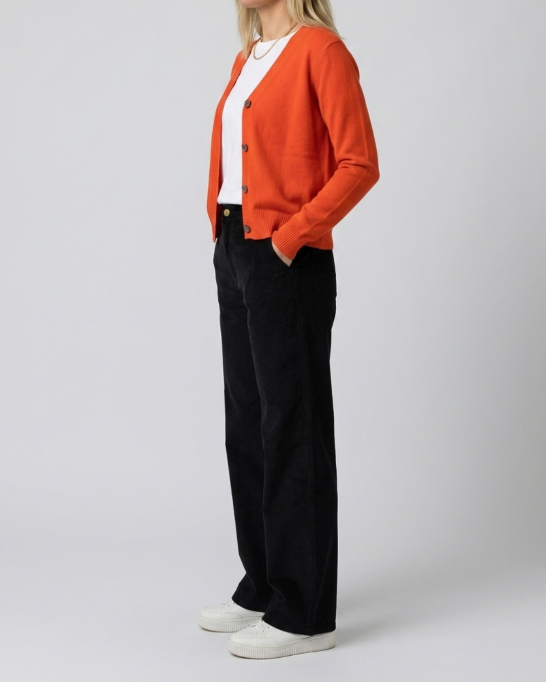 Reca navy corduroy pants - high waisted, wide leg, 100% cotton