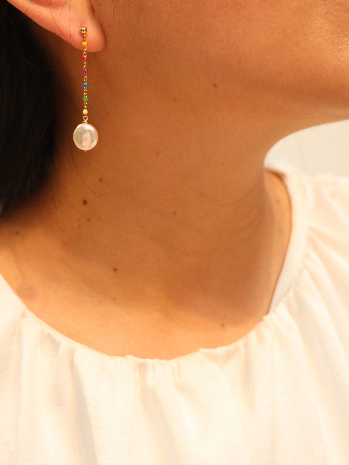 Rainbow Enamel Pearl Earrings