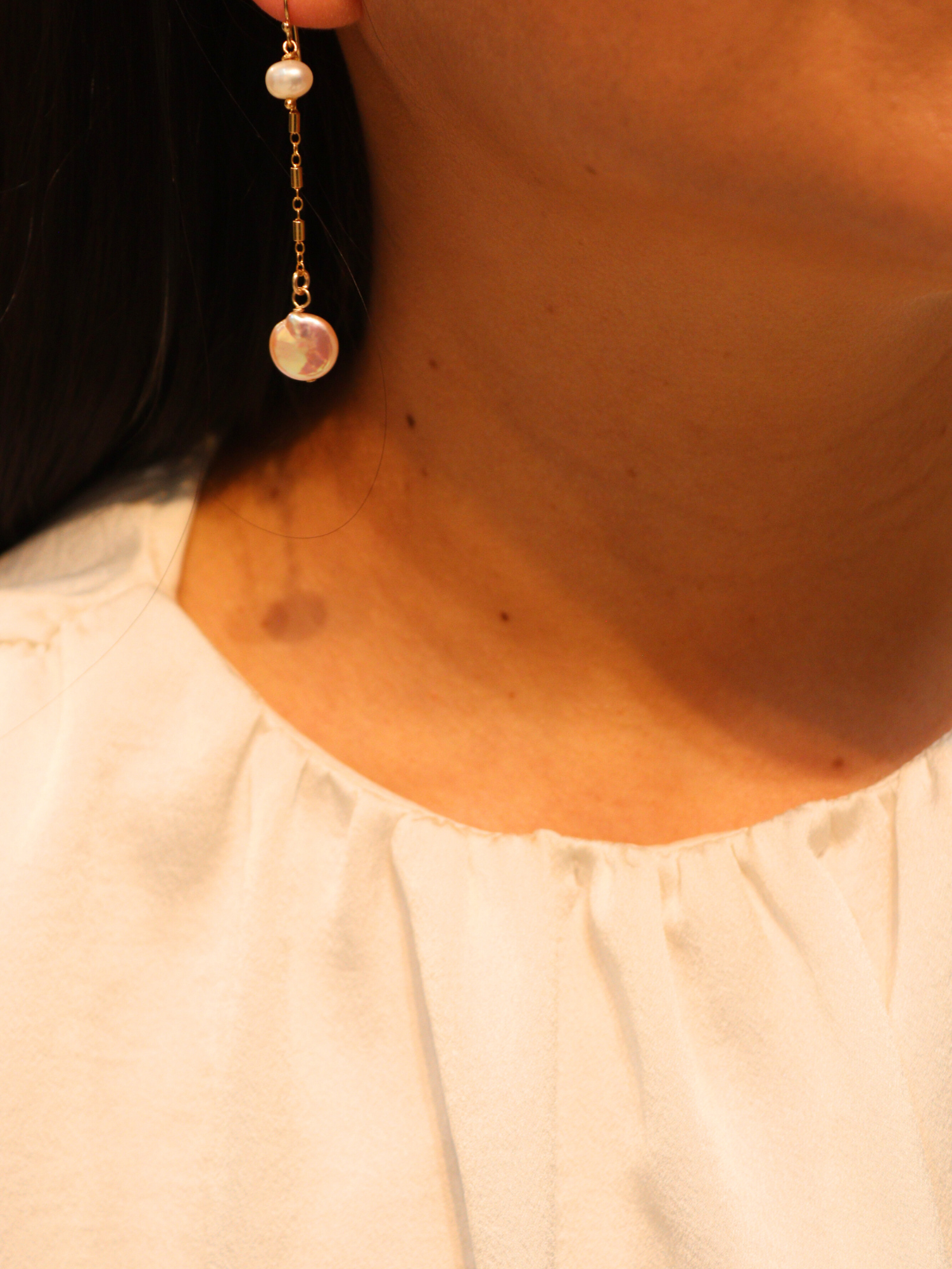 Gold Duo Pearl Earrings