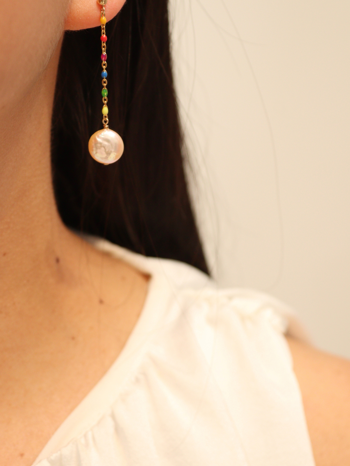Rainbow Enamel Pearl Earrings