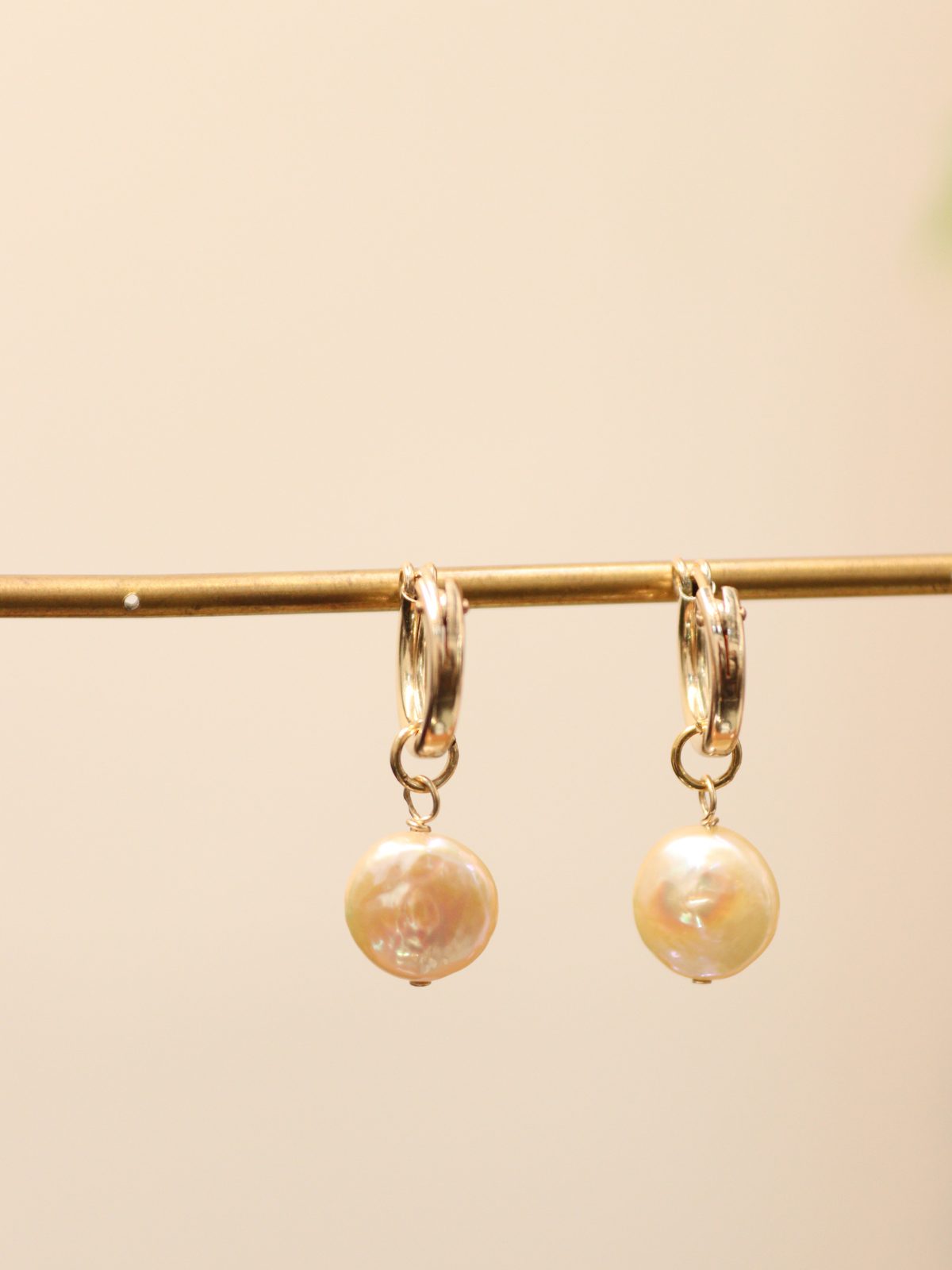 Golden Coin Pearl Hoops