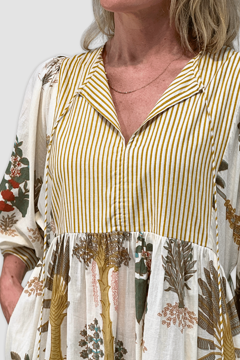 Golden Canopy Cotton Midi Dress