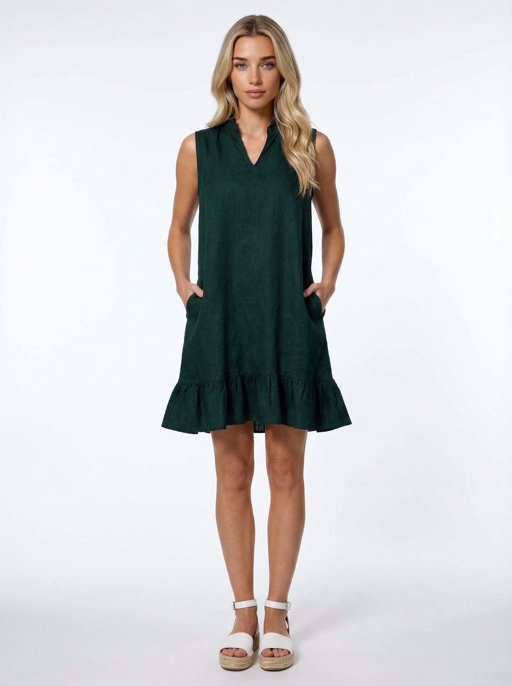 Emerald Ruffle Day Dress