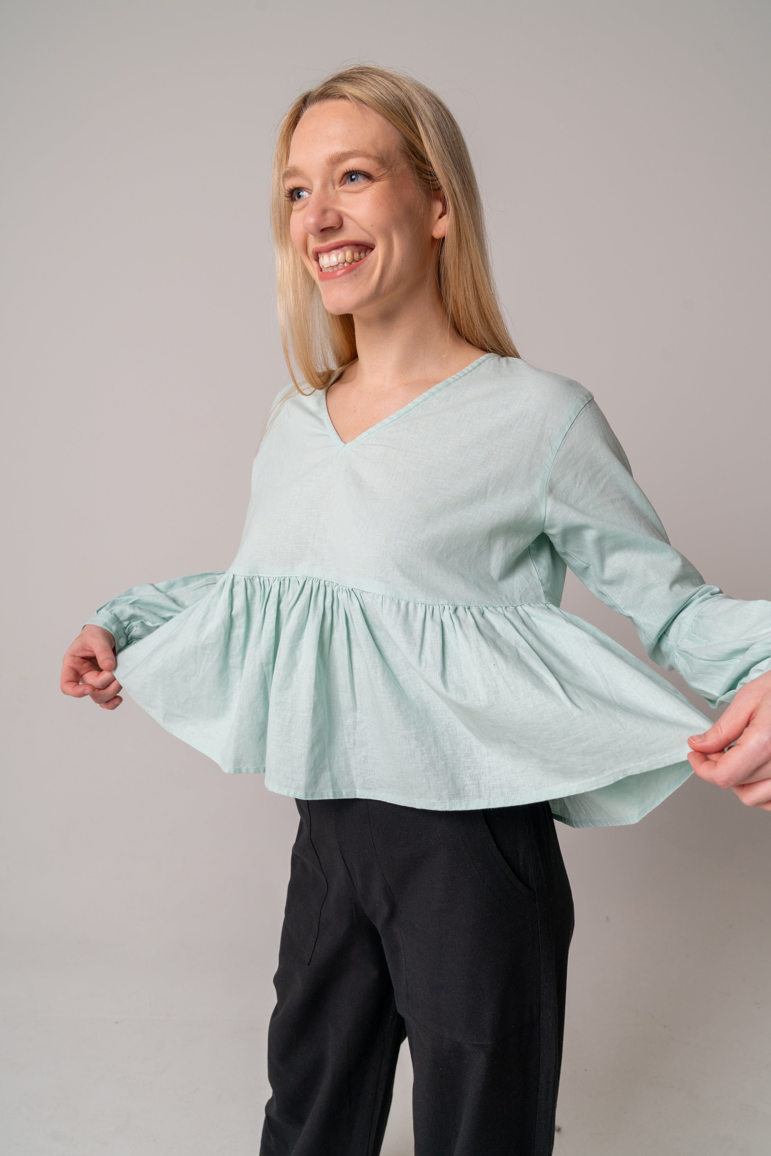 V neck Peplum Blouse