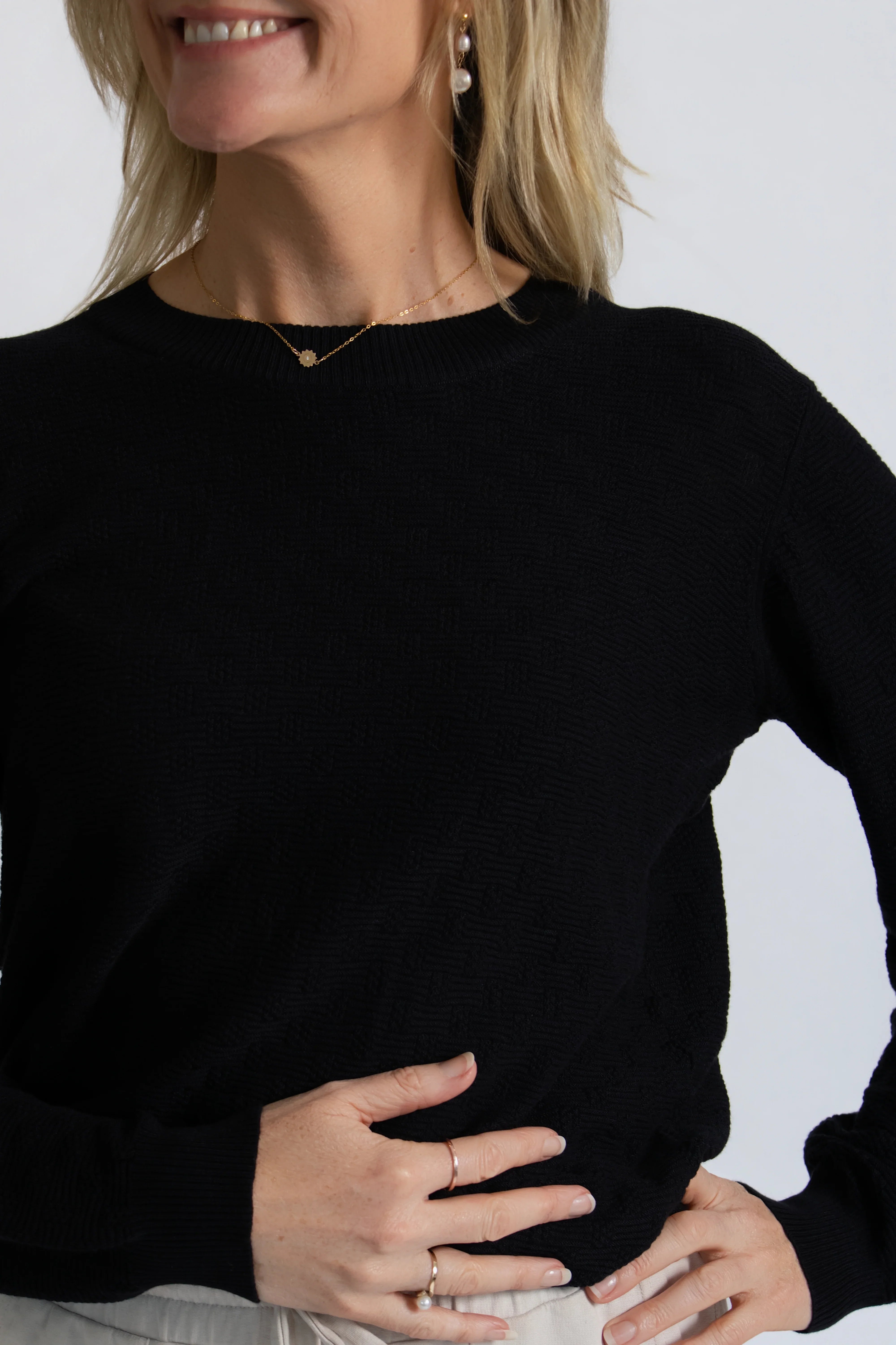 Black Textured Cotton Knit