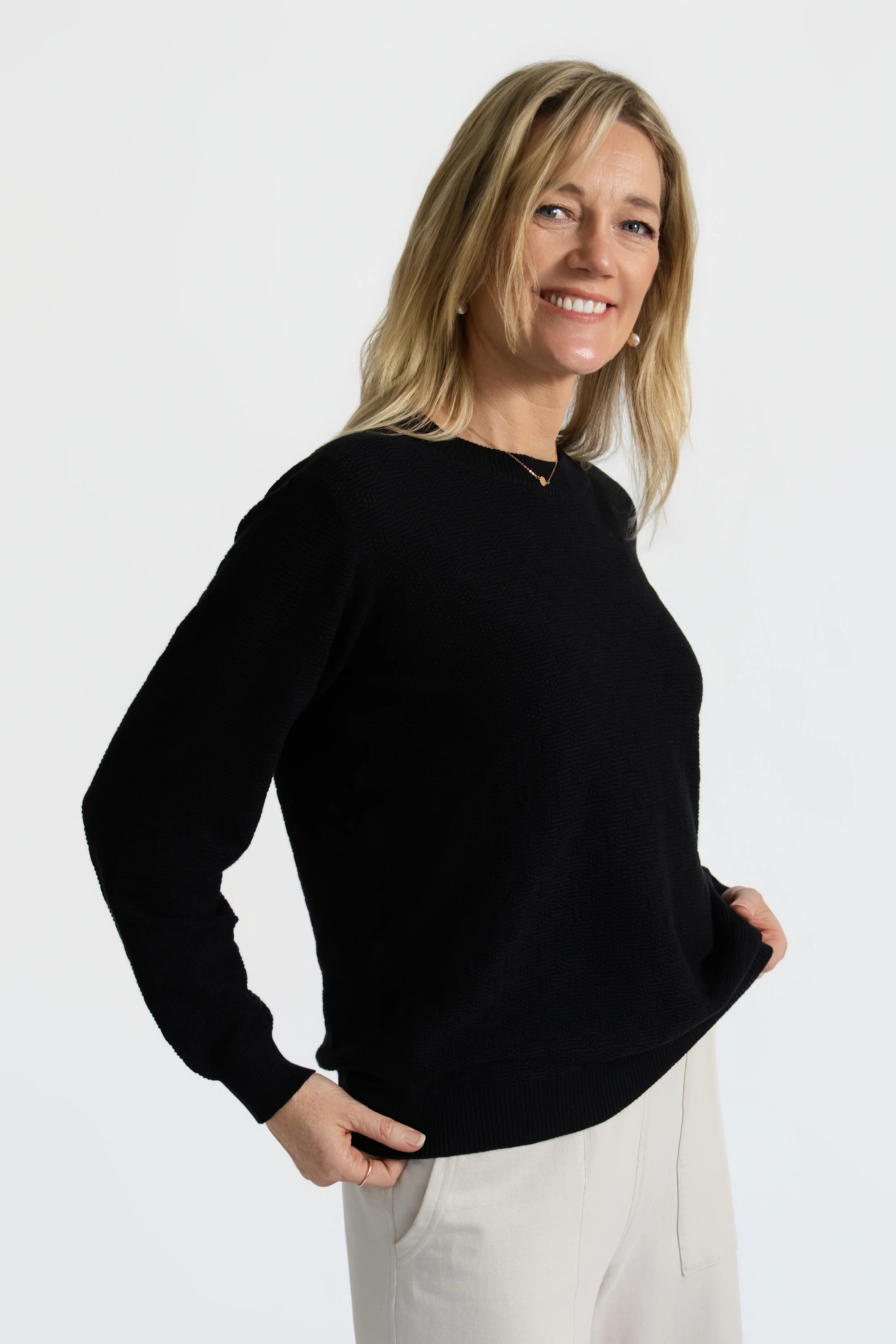 Black Textured Cotton Knit