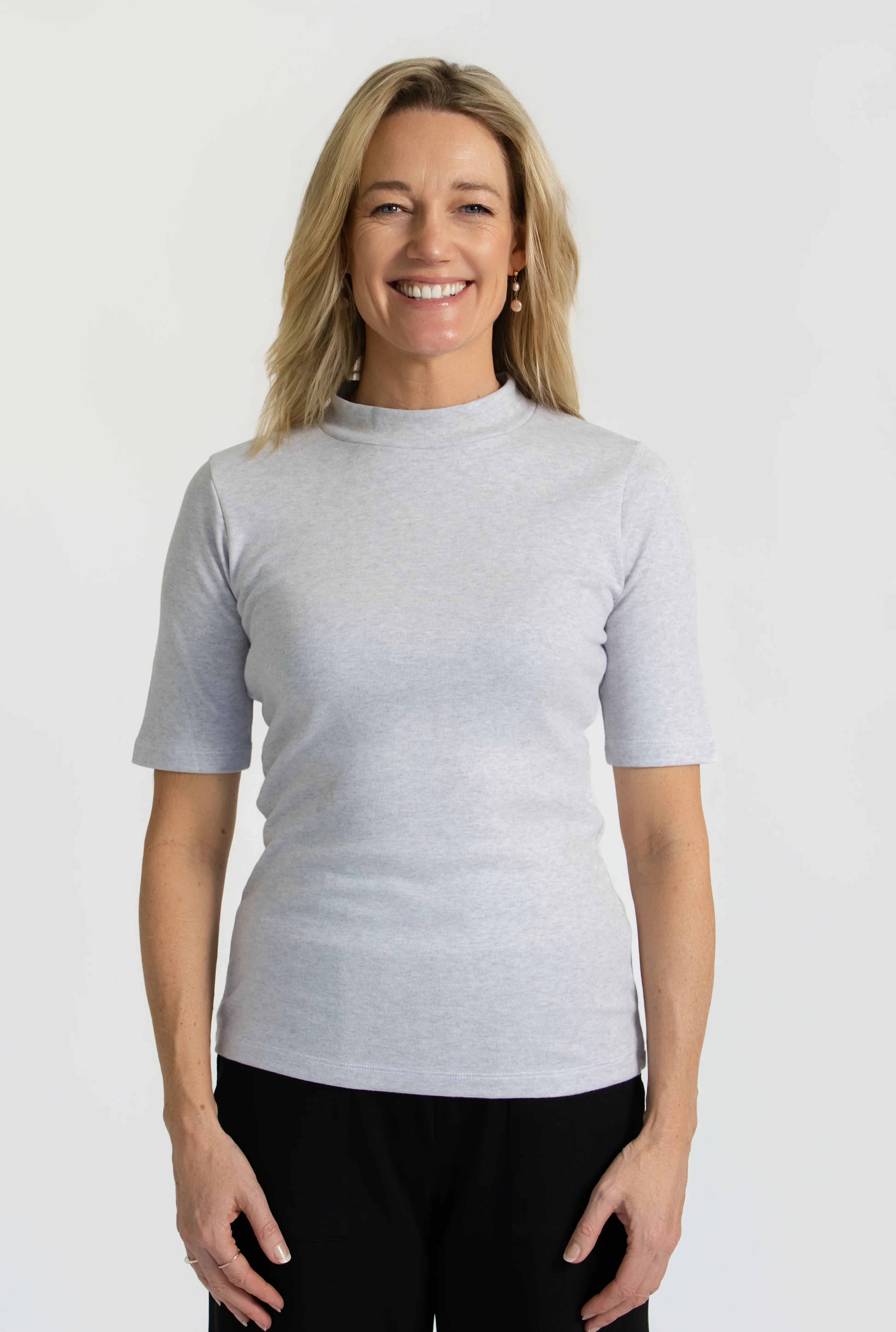 Mock Tee - Heather Grey