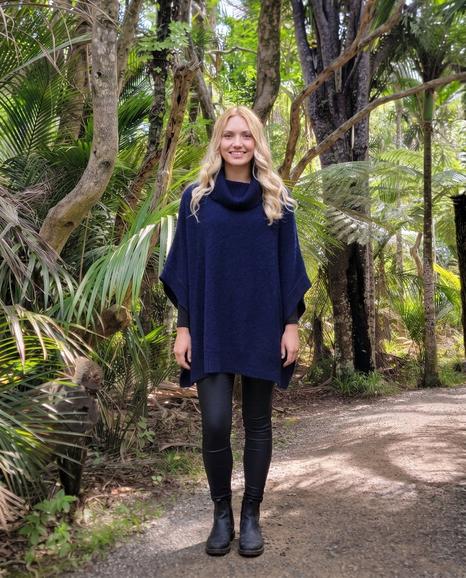 Possum Merino Cowl Neck Poncho - Tasman