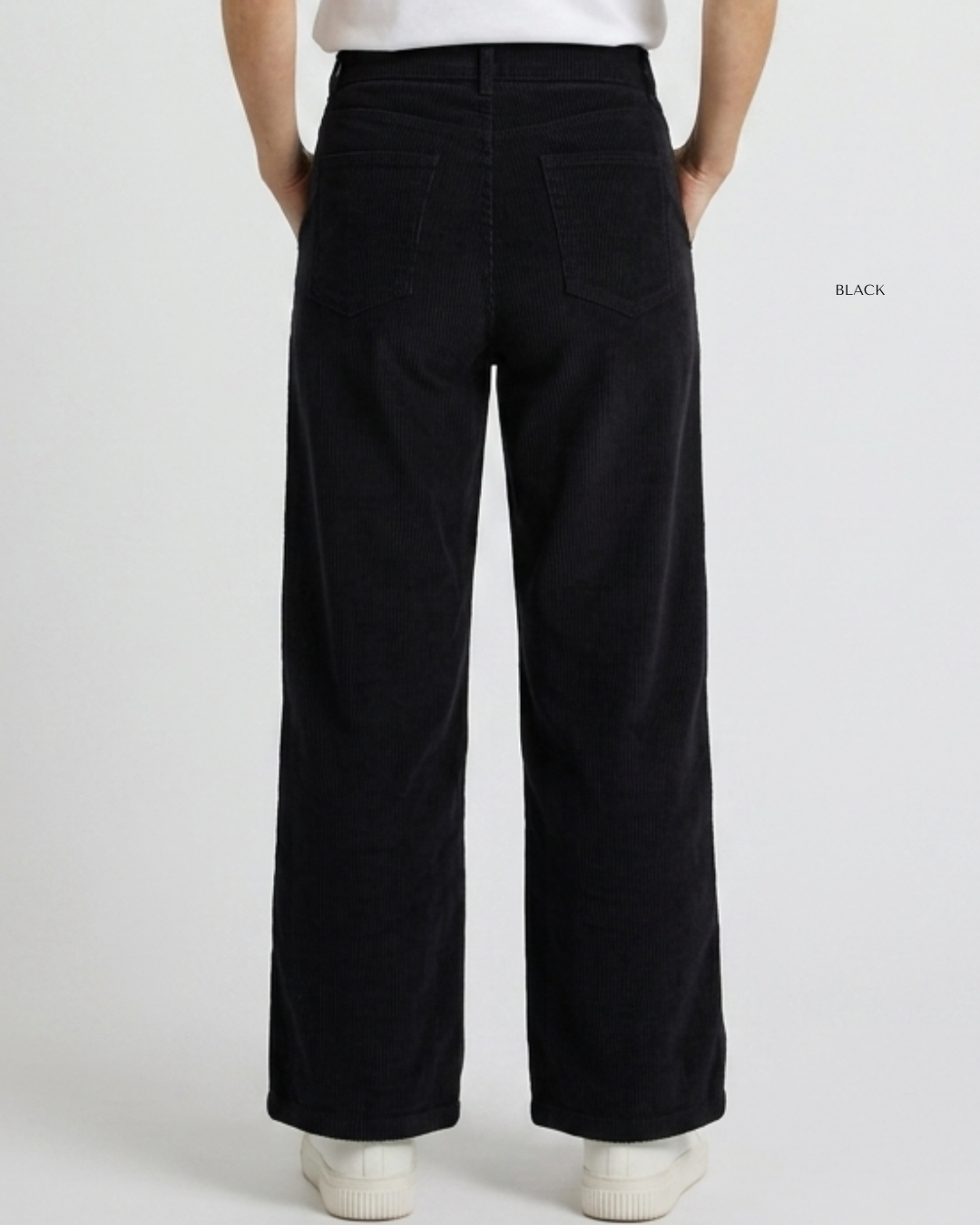 Black high waisted corduroy pants, ethically made in Nepal - Reca