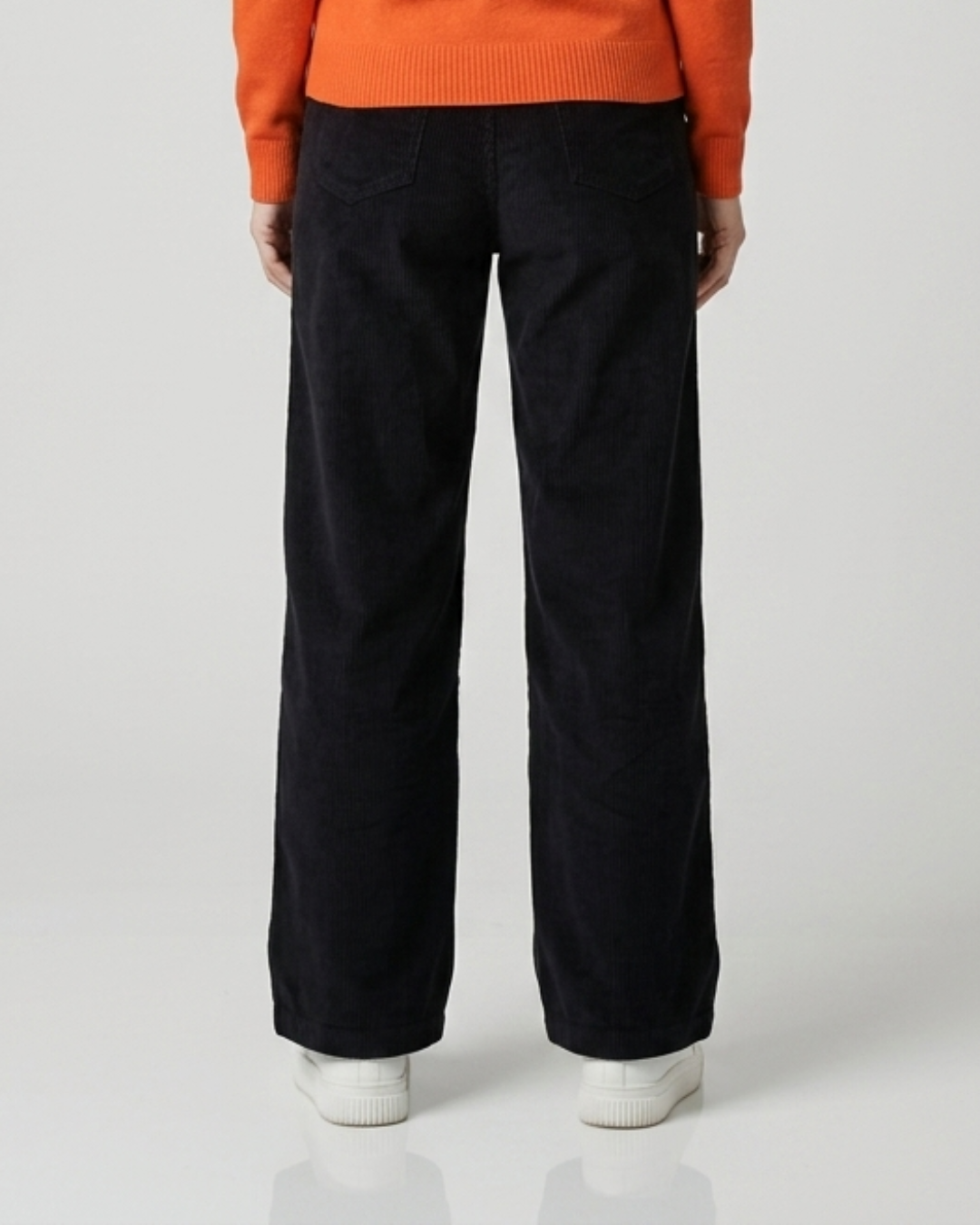 Black cotton corduroy pants with high waist and two side pockets - Reca