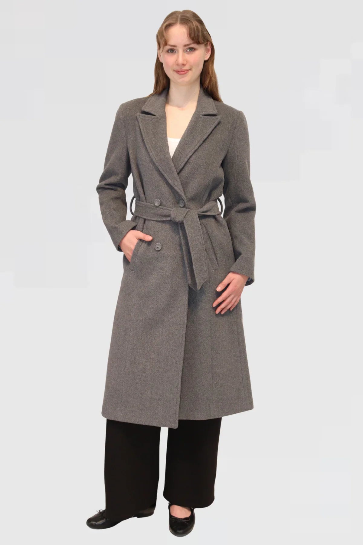 Tie-Belt Wool Long Coat