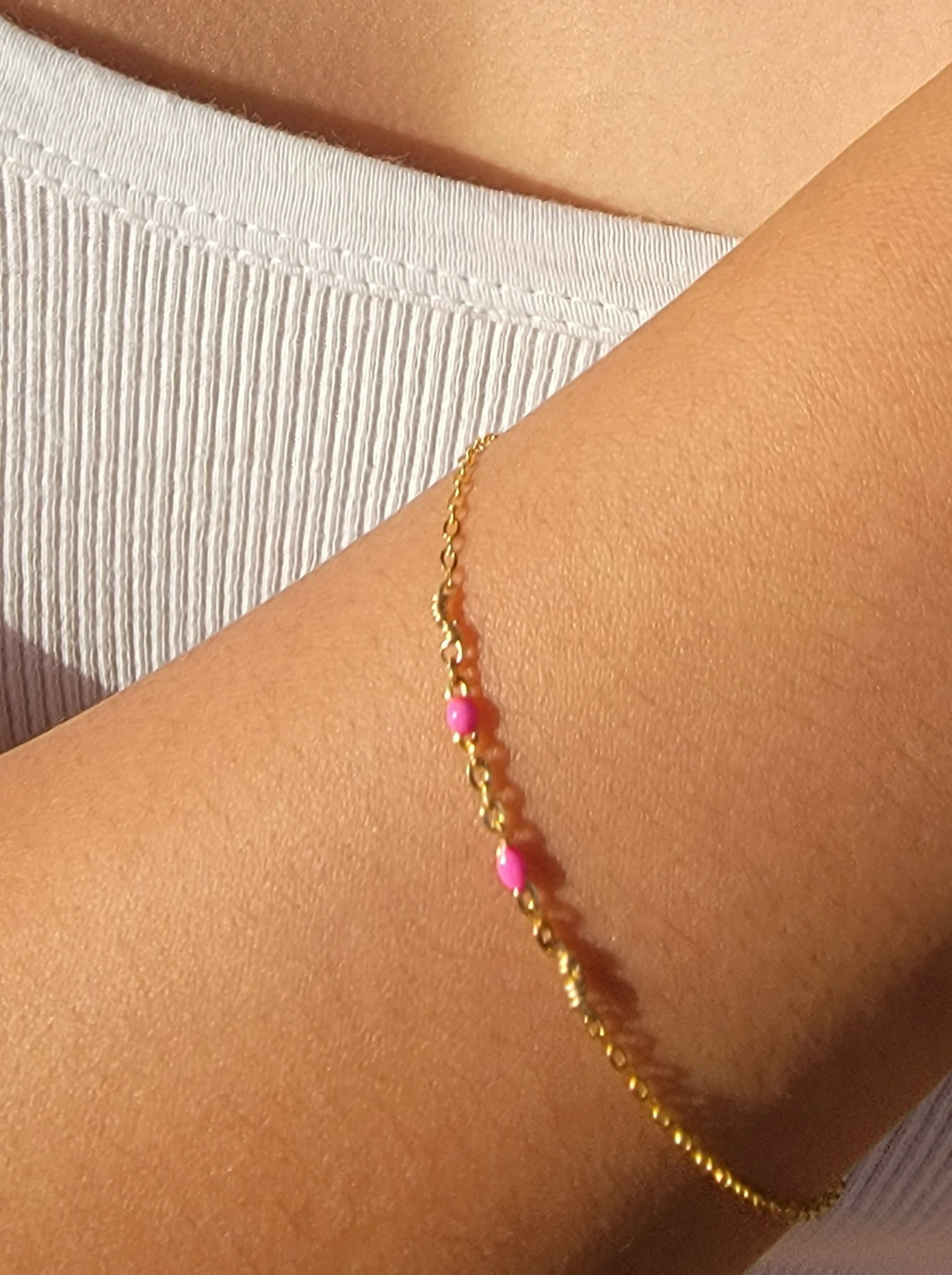 Dainty Pink Enamel Satellite Bracelet