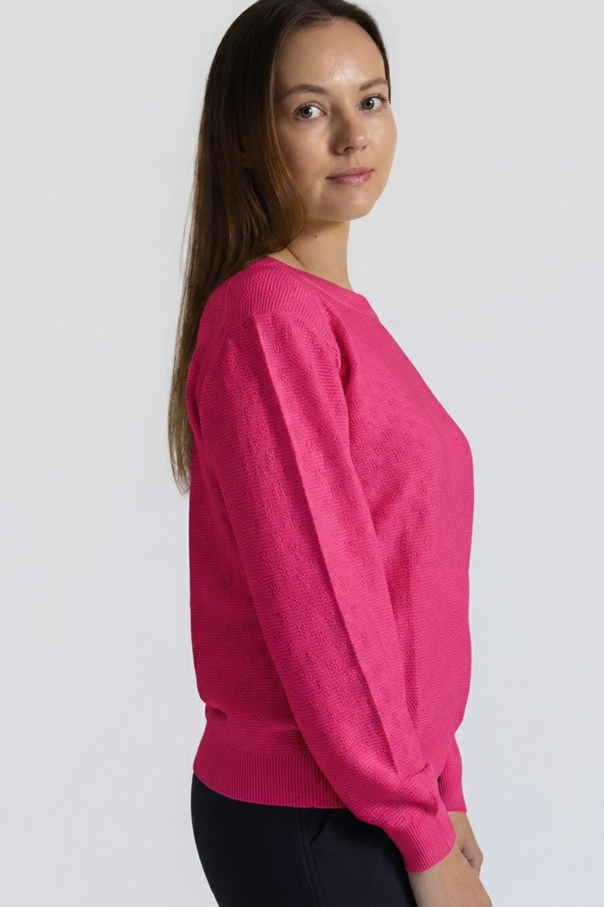 Electric Pink Textured Cotton Knit