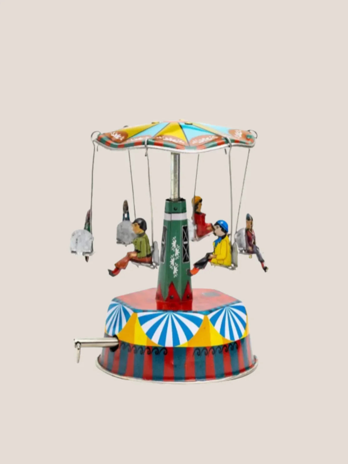 Colorful toy carousel with children on a beige background