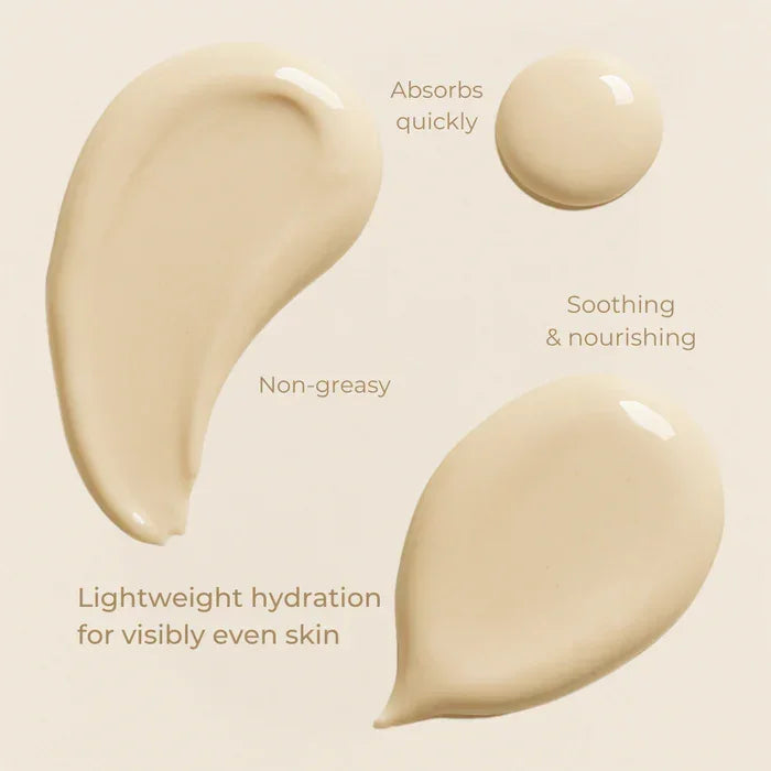 Nude Kiwi Brightening Day Cream texture swatches – absorbs quickly, non-greasy, soothing and nourishing lightweight hydration for even skin