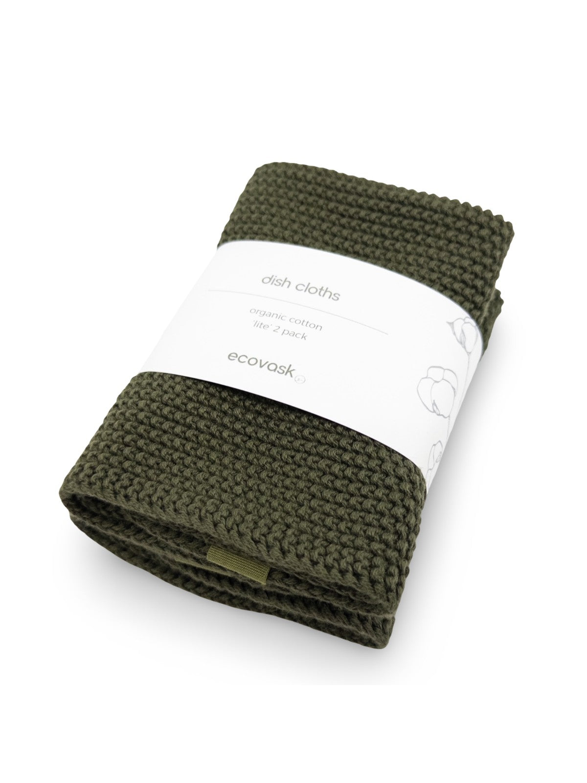 Dishcloth Lite 2pk - Olive - Ecovask organic cotton