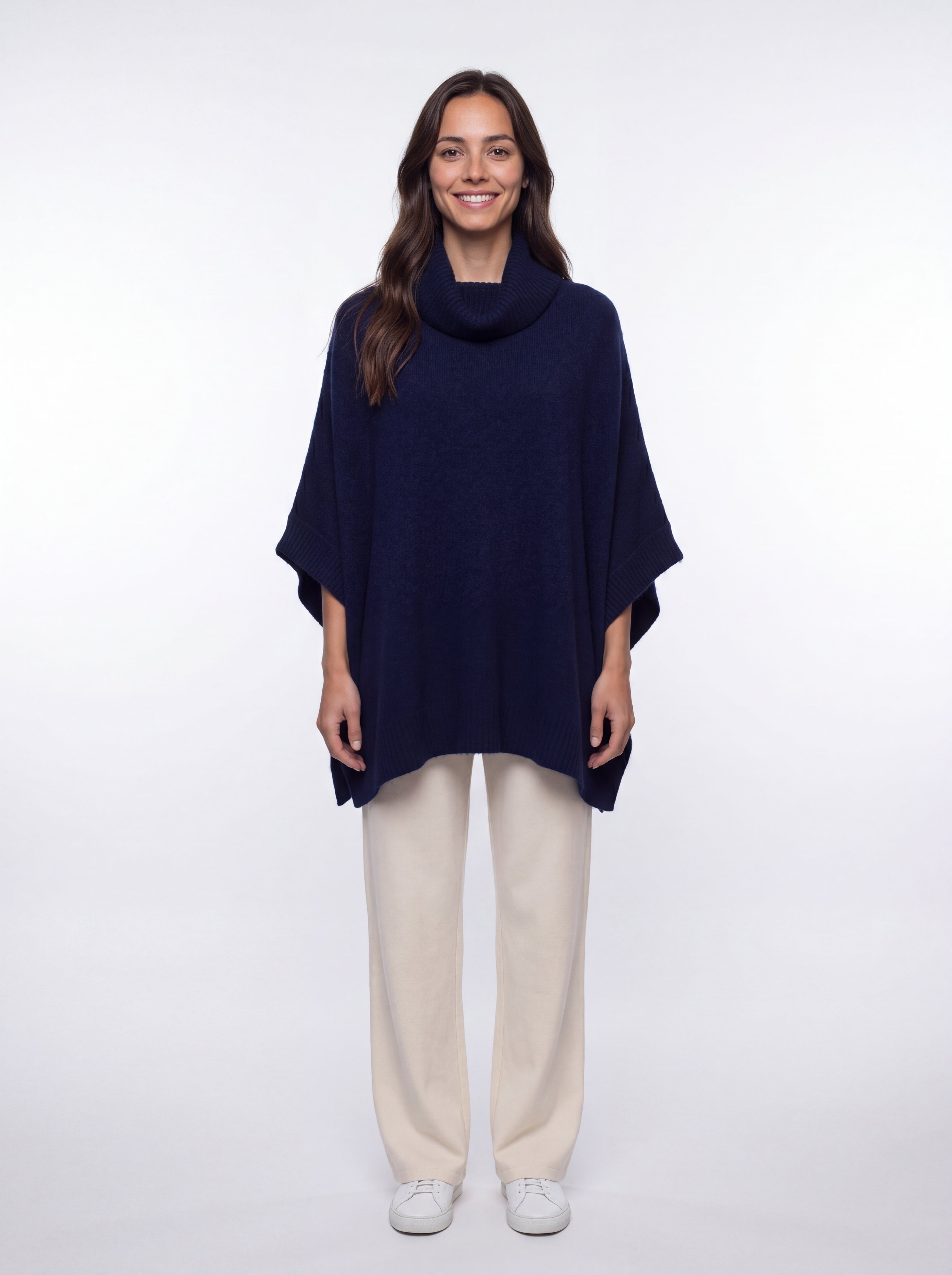 Possum Merino Cowl Neck Poncho - Midnight