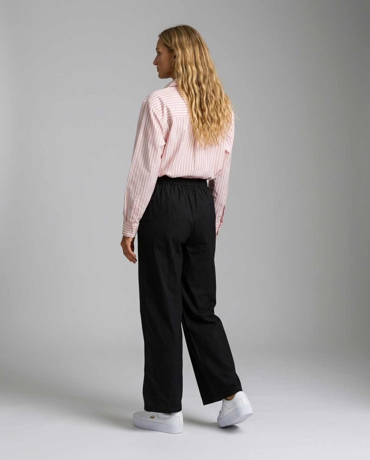 Harper Pleated Culottes – back and side outfit view with white sneakers