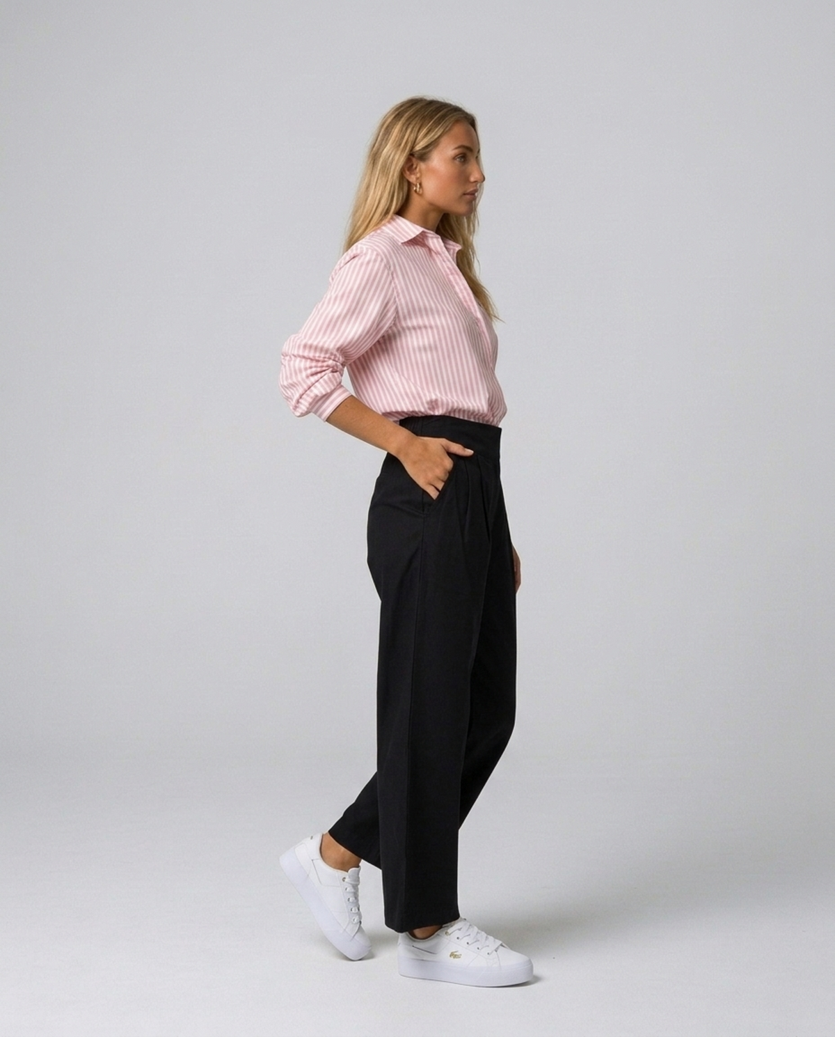 Harper Pleated Culottes – full-length side view showing wide-leg silhouette and side pocket
