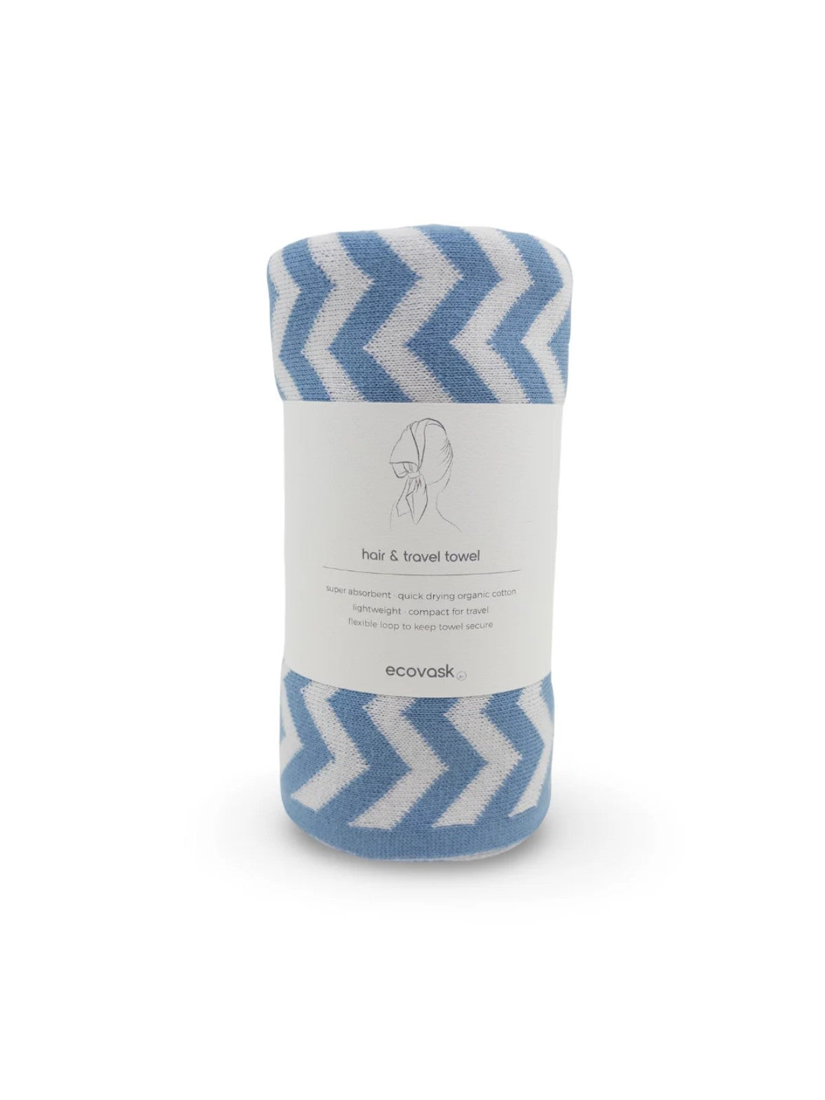 Hair & Travel Towel - Cornflower Chevron - Ecovask organic cotton