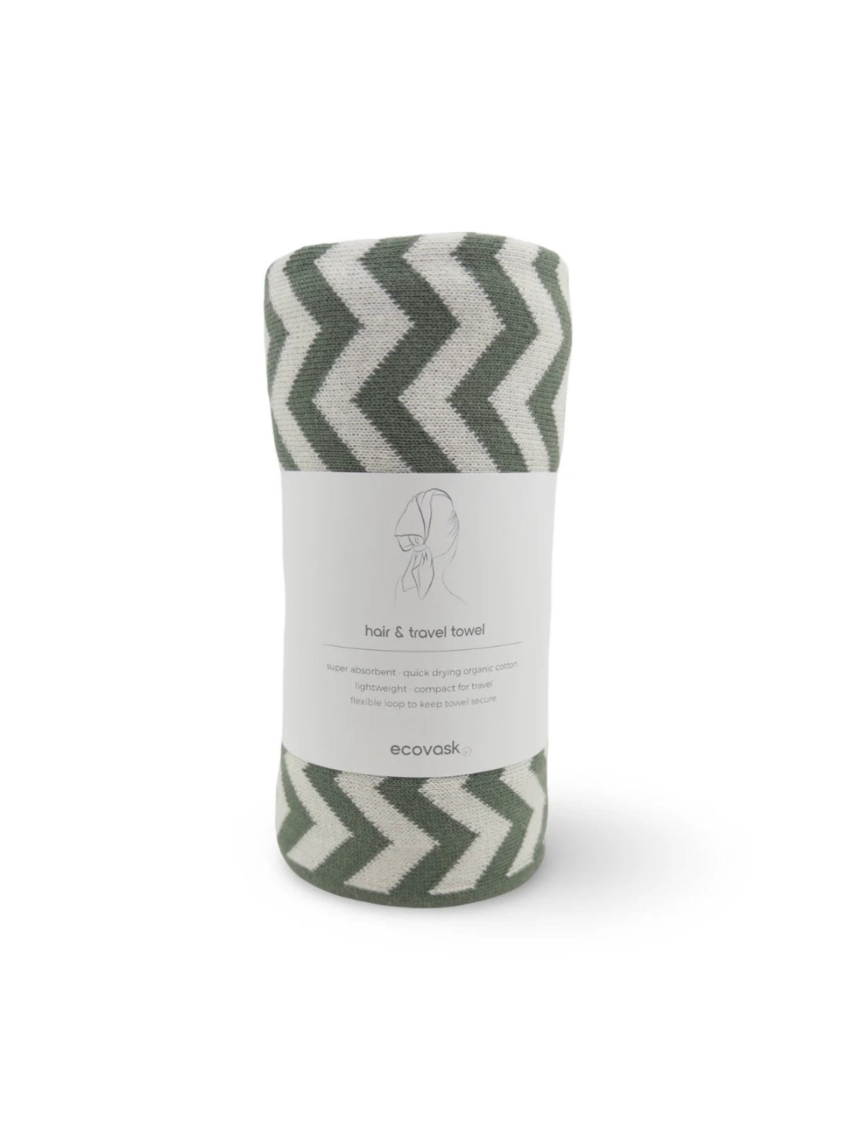 Hair & Travel Towel - Sage Chevron - Ecovask organic cotton