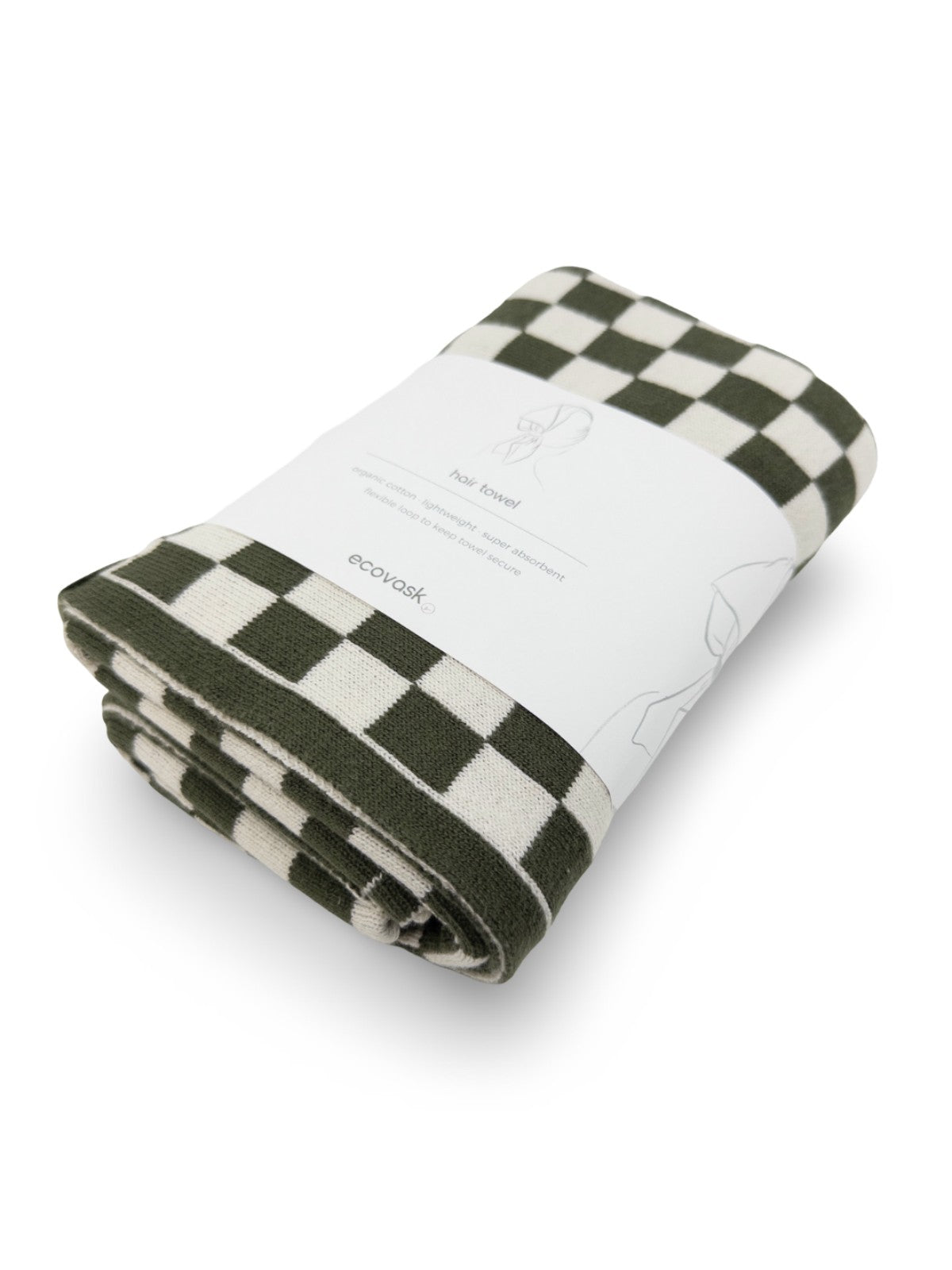 Hair Towel Mini - Olive Marshmallow Chequer - Ecovask organic cotton