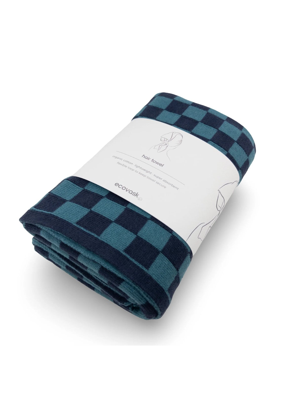 Hair Towel Mini - Tasman Navy Chequer - Ecovask organic cotton