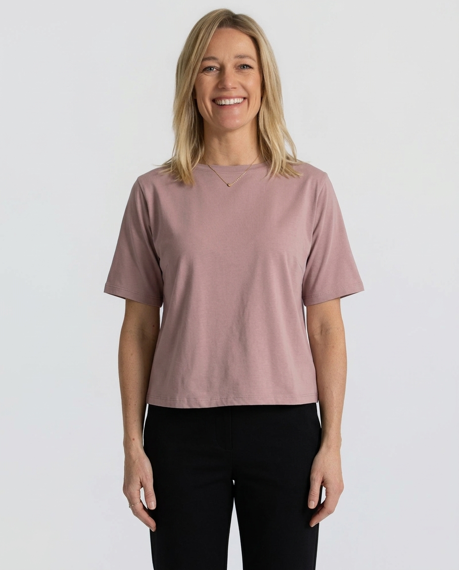 Organic Flex Crew Tee in Rose Pink – front view