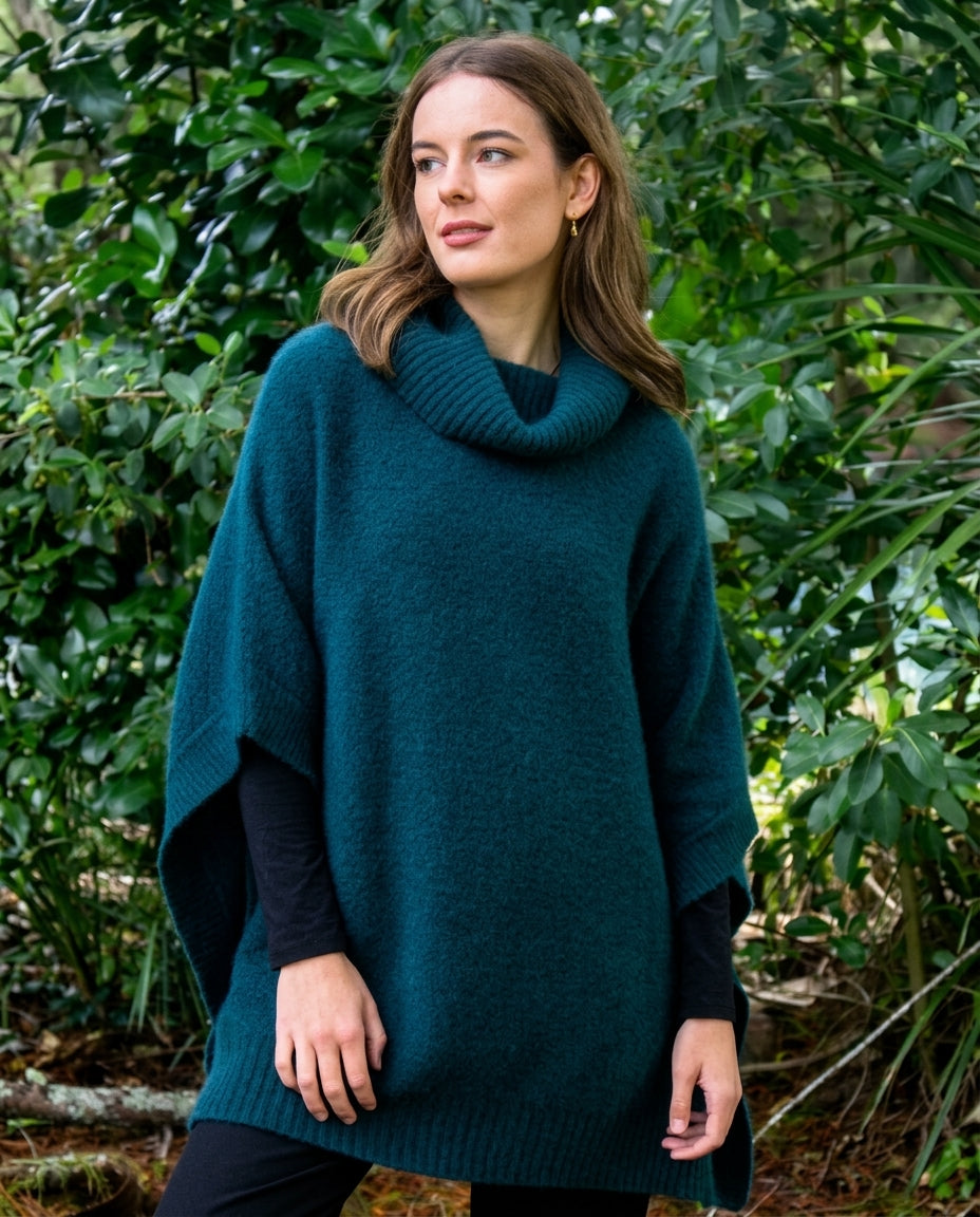 Possum Merino Cowl Neck Poncho - Tasman