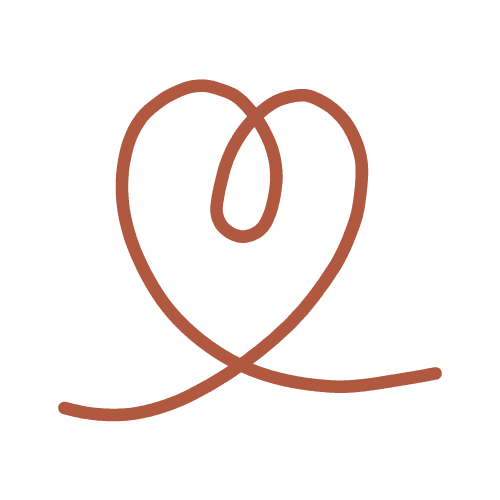 Hand-drawn heart symbol in terracotta on teal background, representing ethical handmade crafts