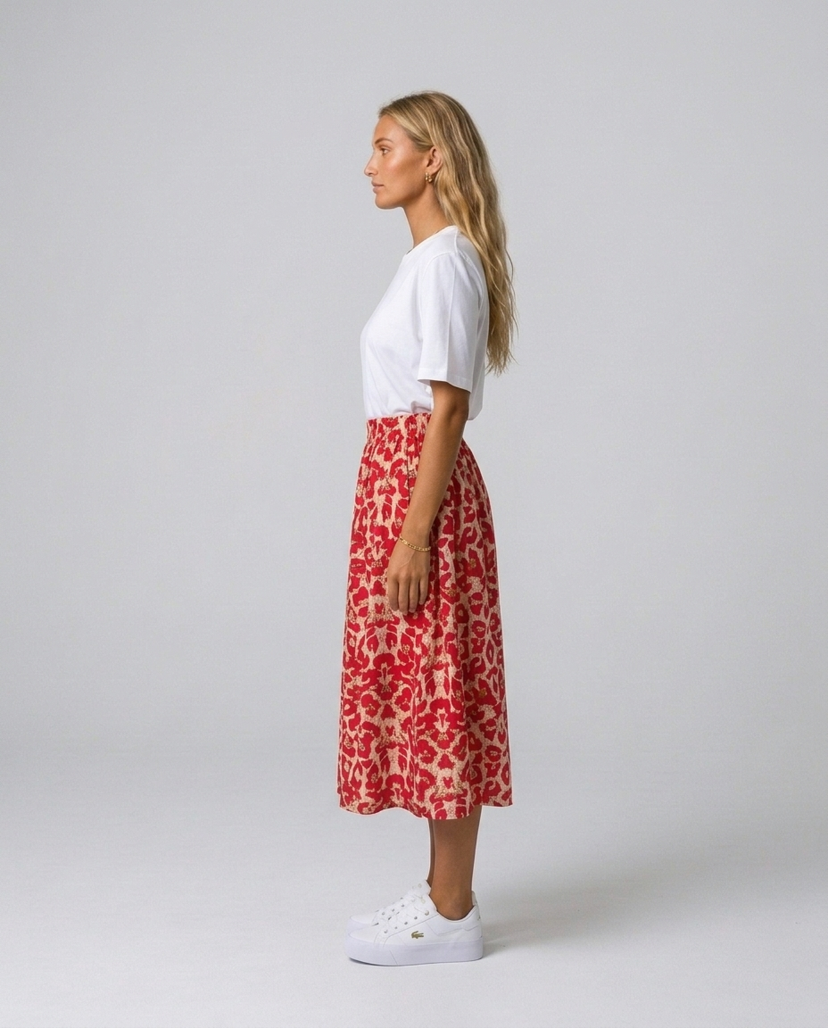 Wild Ruby Cotton Skirt – full-length side view showing the skirt silhouette