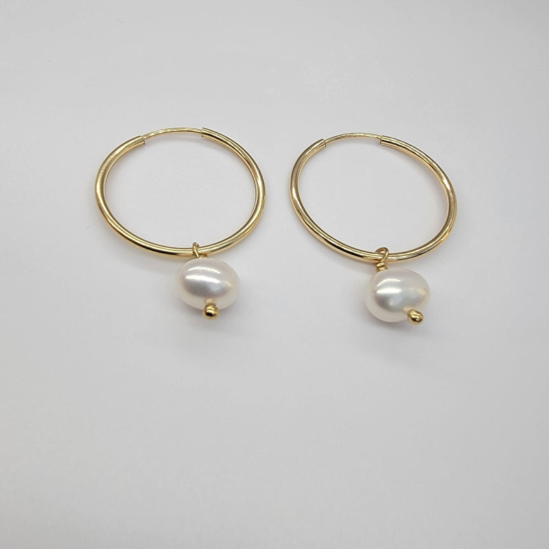 Gold filled Hoop Earrings with Pearl - Reca